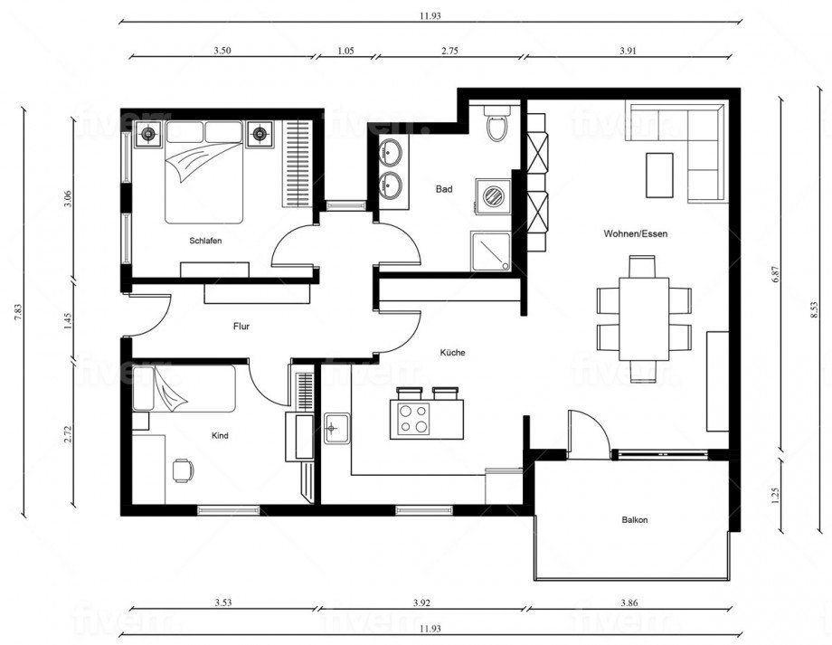 Grundriss EG Erdgeschosswohnung Deggendorf