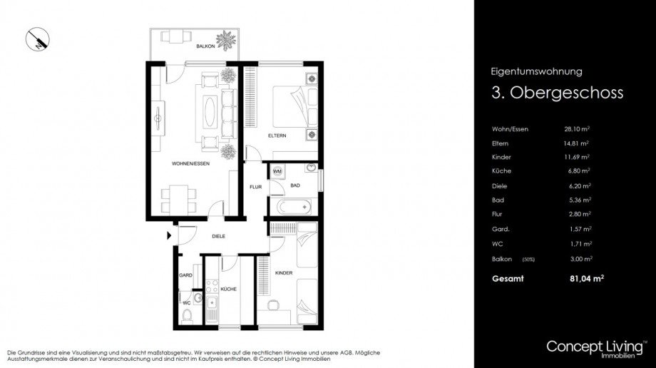 Grundriss 3.Obergeschoss Etagenwohnung Lappersdorf