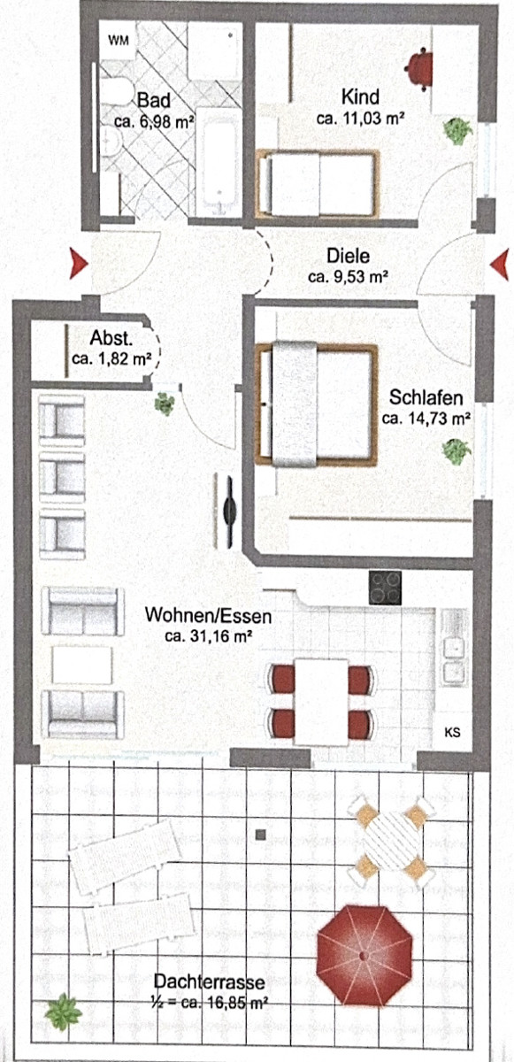 Grundriss TB34 Etagenwohnung Deggendorf