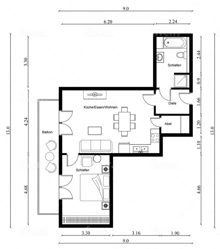 Grundriss Wohnung 7 Etagenwohnung Deggendorf