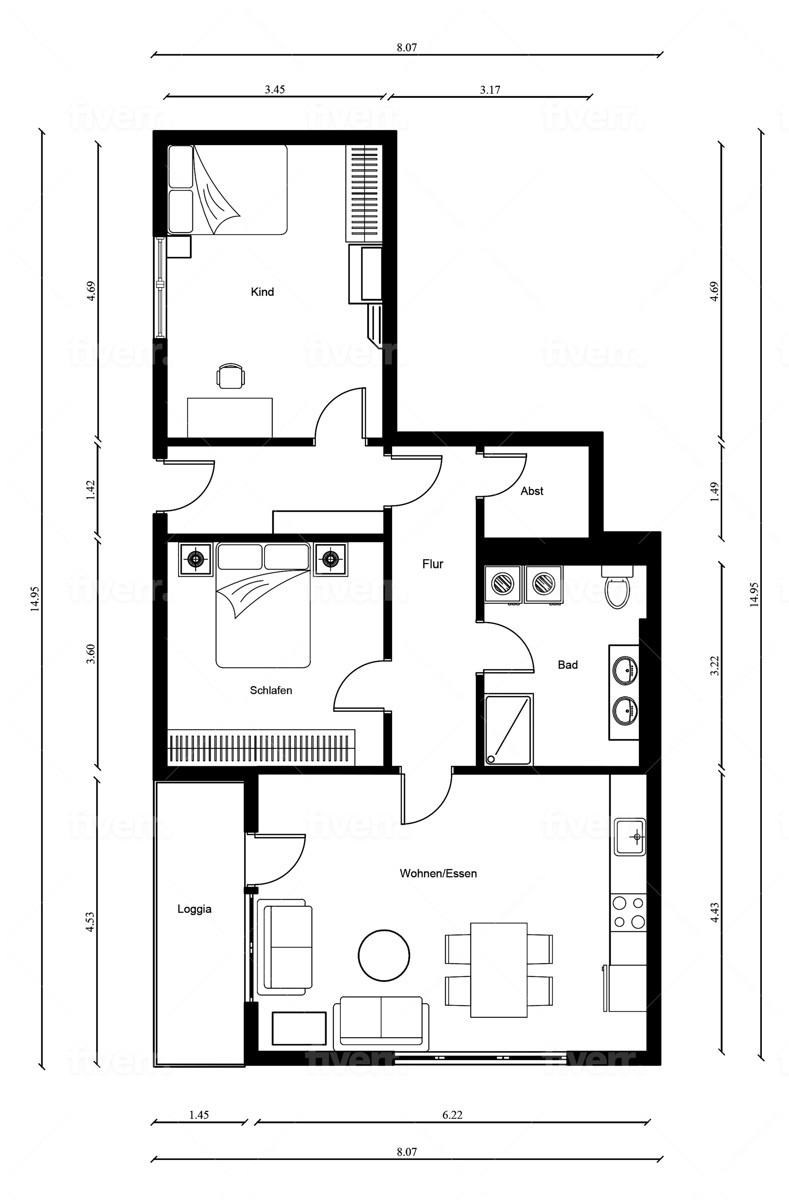 Grundriss OG Etagenwohnung Deggendorf