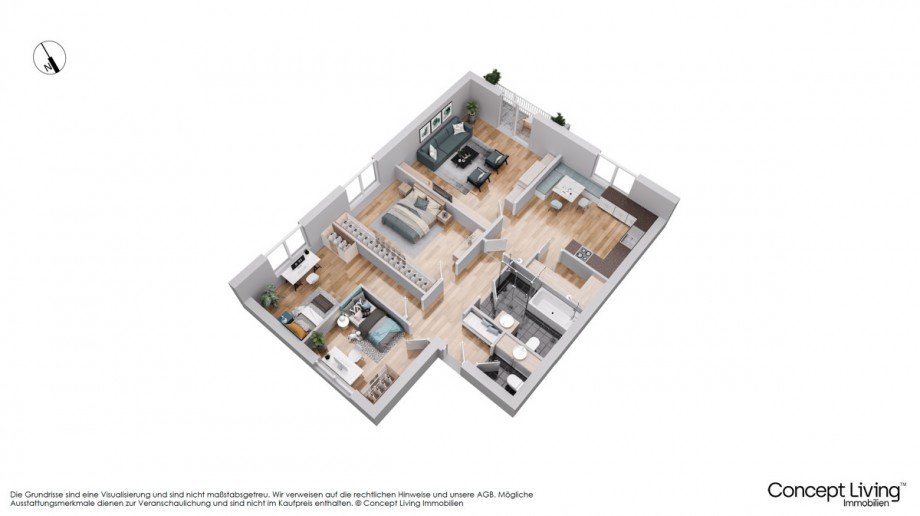 Grundriss 3D Etagenwohnung W�rth an der Donau